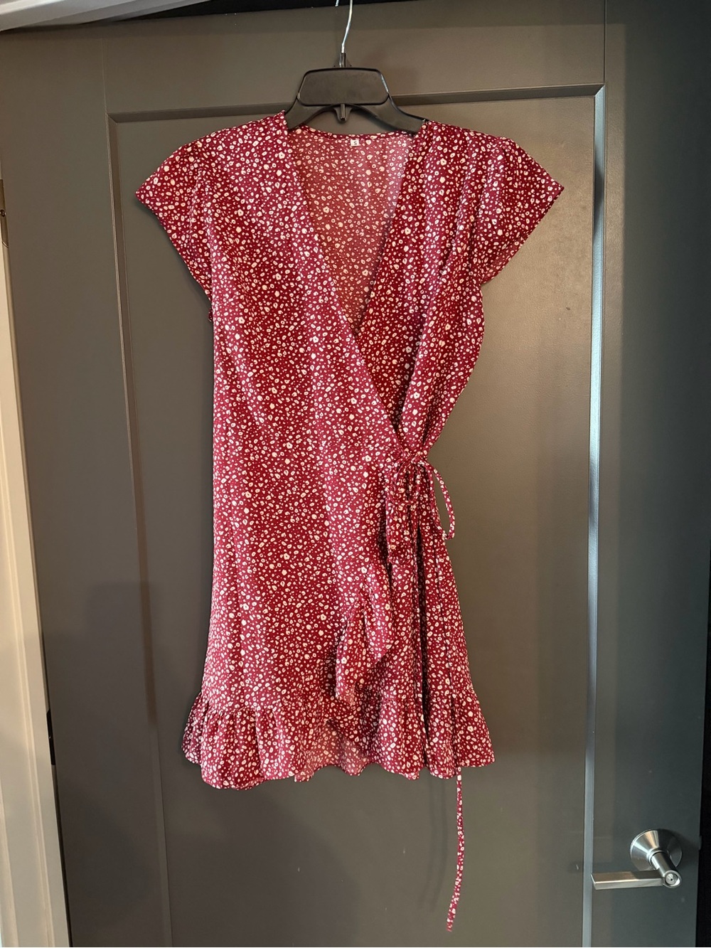 Red Floral Wrap Dress with Ruffle Hem size Small